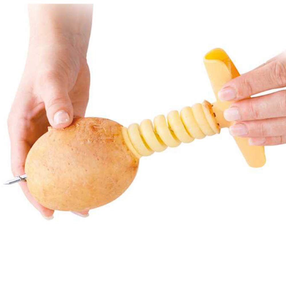 HJ Vegetable Cutter Potato Spiral Kitchen Utensil Slicer, Cutter, Cutter, (Yellow, 1-Pack)