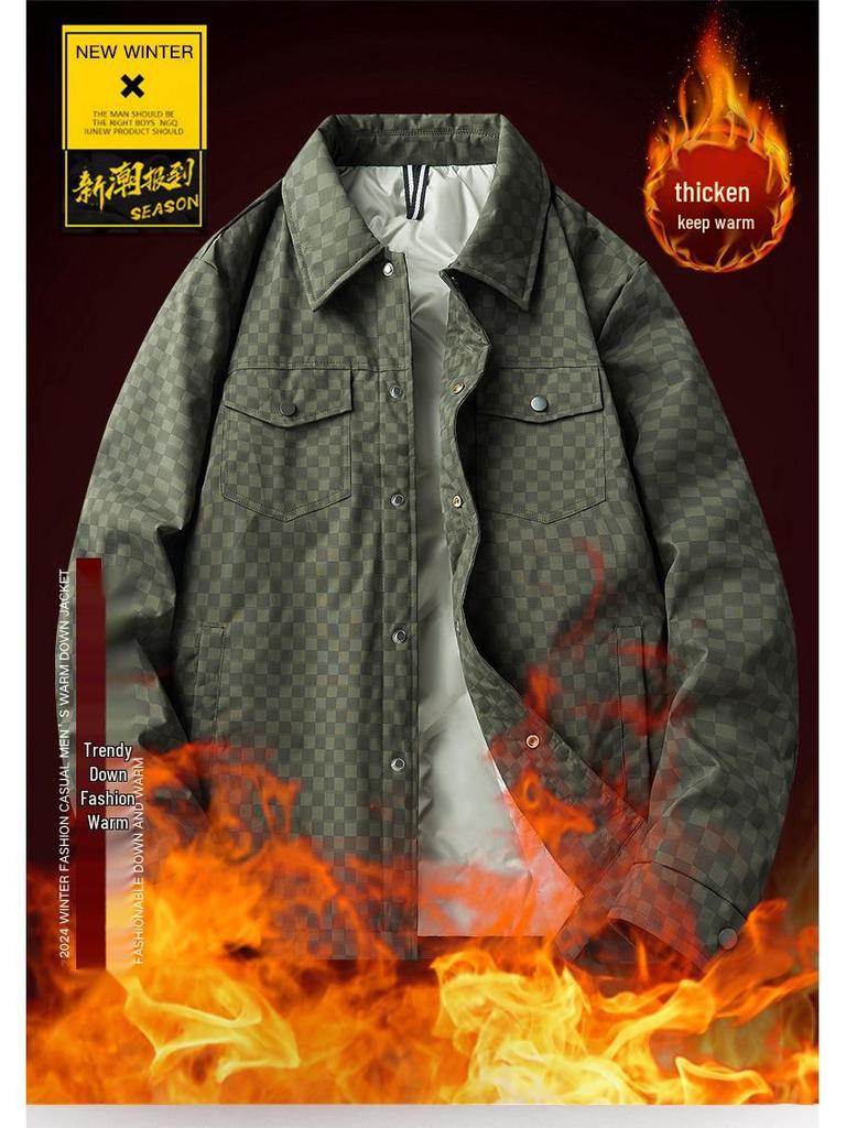 Herren Schwarze Lässige Revers Daunenjacke - Winter Kältebeständig, Warm, Lockere Passform
