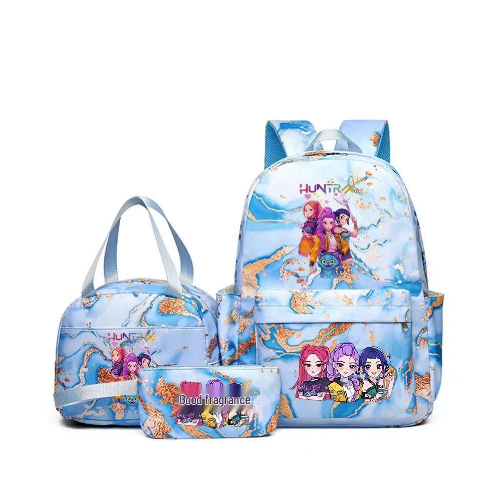 KPOP Dämonenjägerin Girlgroup Rucksack, Brotdose & Federmäppchen Set - Anime Schultasche & Bento Box Kombi