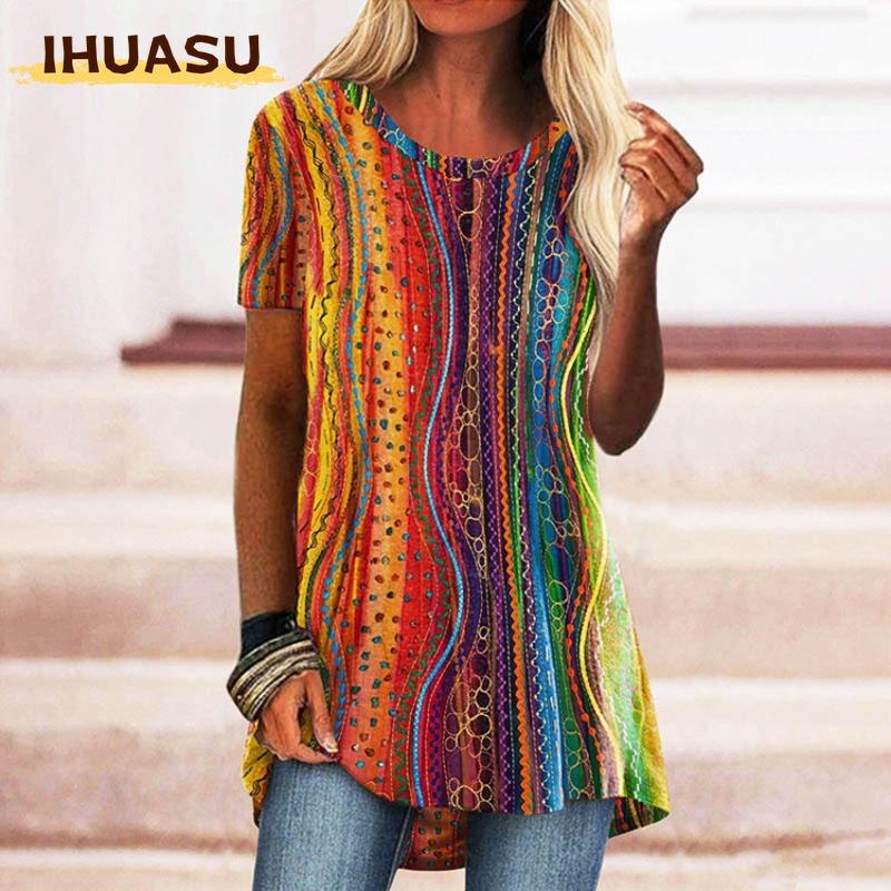 IHUASU Women's Fashion Casual Long Sleeve O-Neck Blouses & Shirts