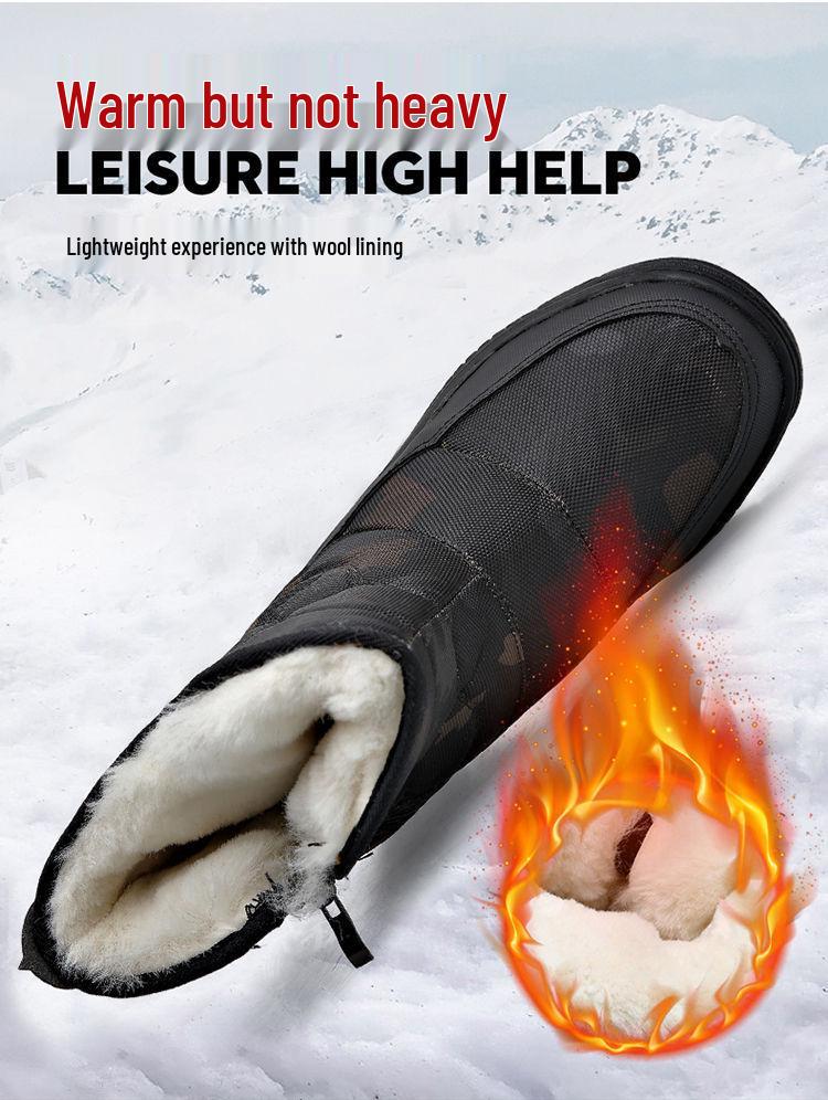 Men's Black High-Top Winter Snow Boots - Thickened, Non-Slip, Warm Cotton, With Zipper