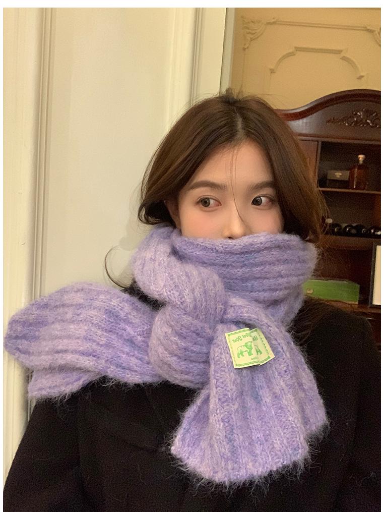 Eșarfă de iarnă în stil coreean din mohair, culoare solidă, pentru femei - Design tricotat moale și confortabil pentru studenți