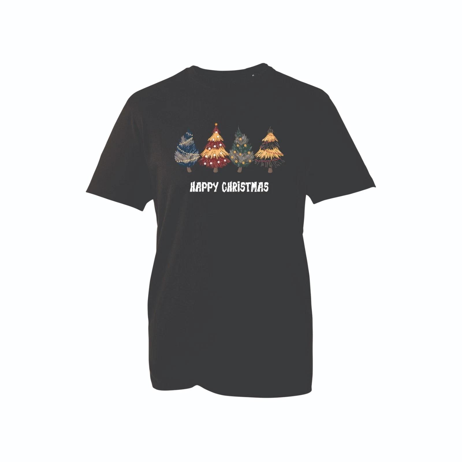 Men s/Women s White Christmas T-shirt | Colorful Patterned Trees Graphic Tee M