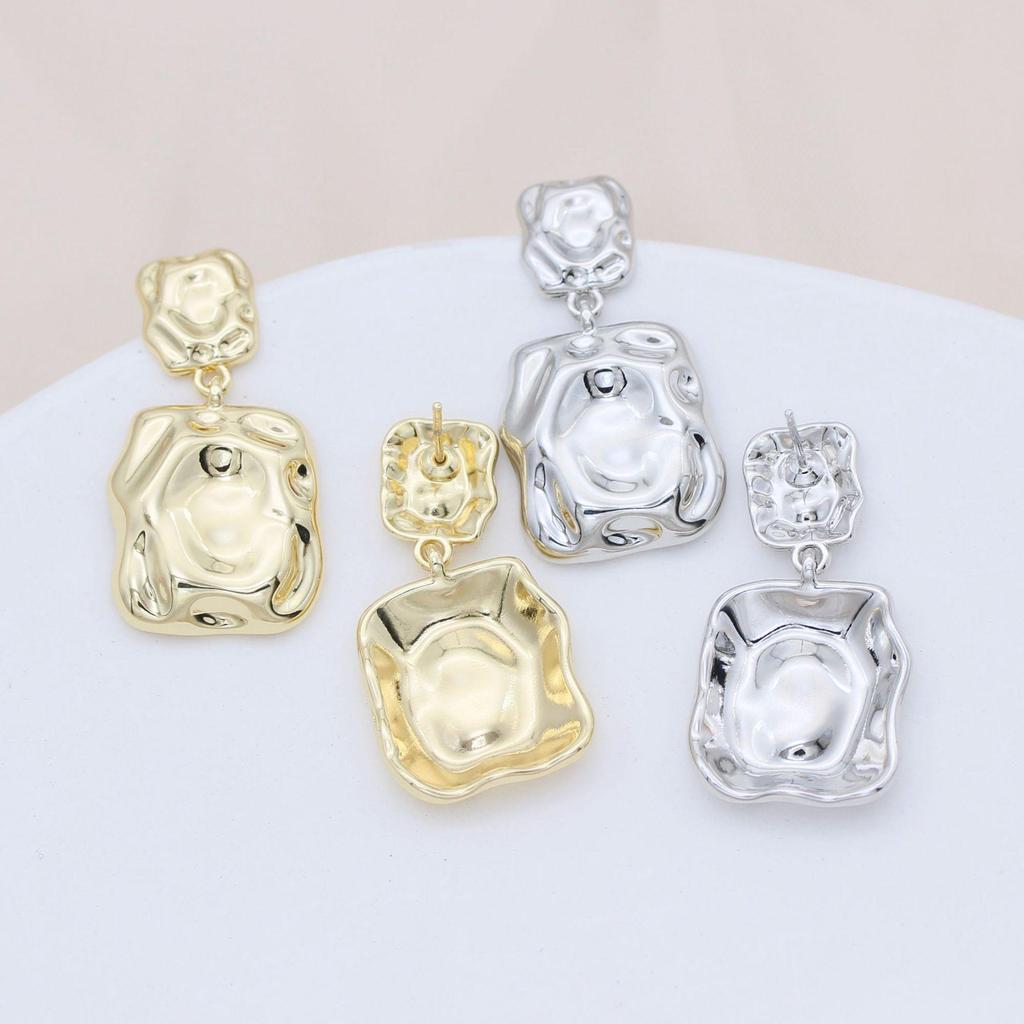 Gold-Plated S925 Silver Geometric Square Textured Earrings