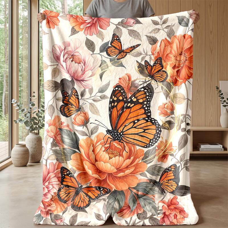 Mechanical Butterfly and Rose Theme blanket Lightweight Warm Flannel Blanket Decorative Throw Blanket for Home Decoration