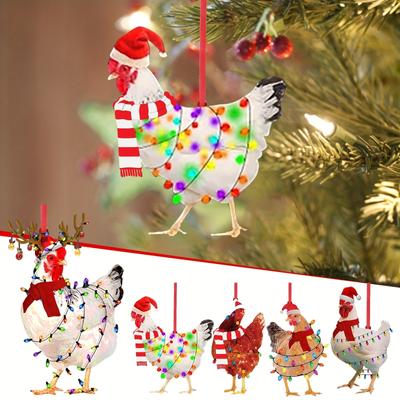 Festive Rooster Christmas Ornaments Handcrafted Wooden Hanging Rooster Add Farmhouse Charm To Your Indoor Tree Decor