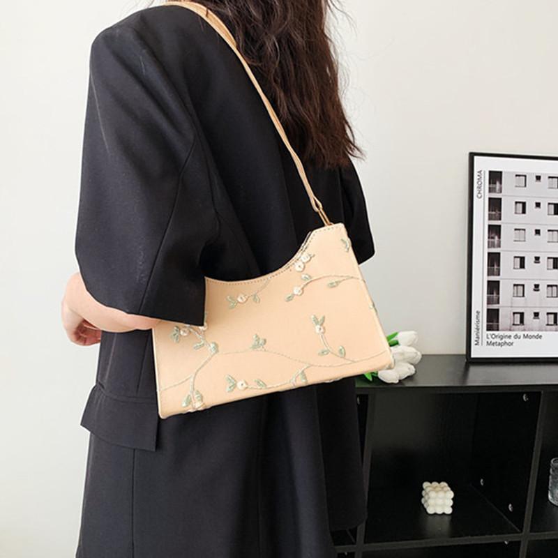 Letnia koronkowa, kwiatowa, szyta torba na ramię dla kobiet miękka PU skórzane torby pod pachami torebka podróżna plażowa dziewczęca mała torba z grubej bawełny