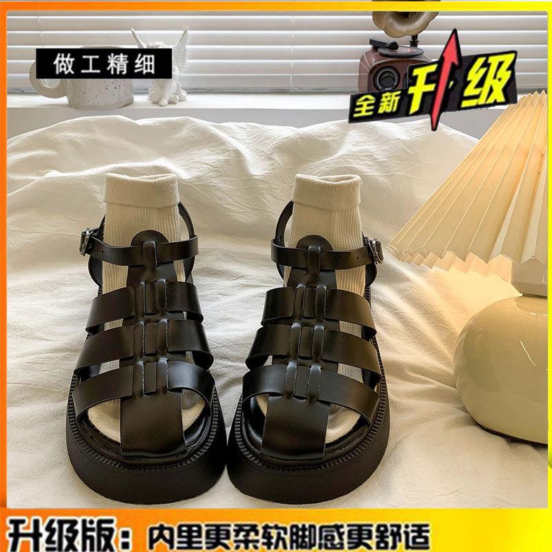 

Cowhide version leather thick-soled bag head Roman sandals women s 2025 summer new college style versatile beach pig cage shoes 35