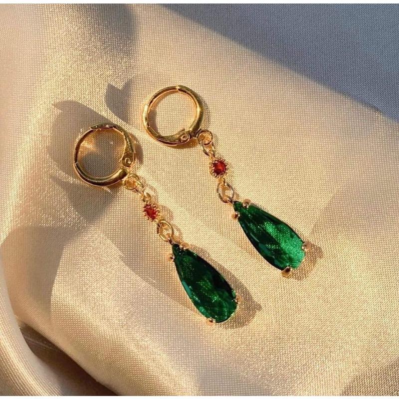 8pz Orecchini Castello Errante Orecchini a Clip Forma a Goccia Cristallo Verde Gioielli da Donna Accessori Temperamento Regalo Vendita all'Ingrosso