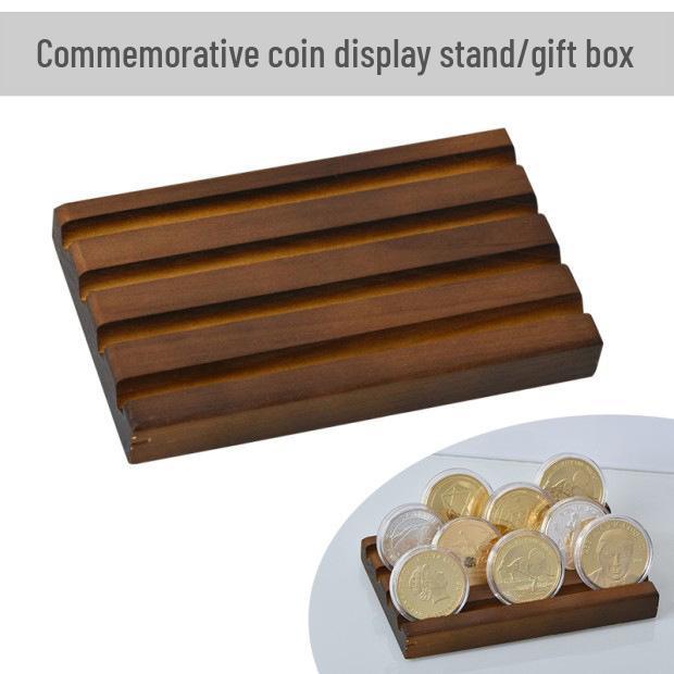 Cross-Border Commemorative Coin Display Stand - Single-Layer Flat Pine Wood Burnt Finish for Coin Display & Authentication.