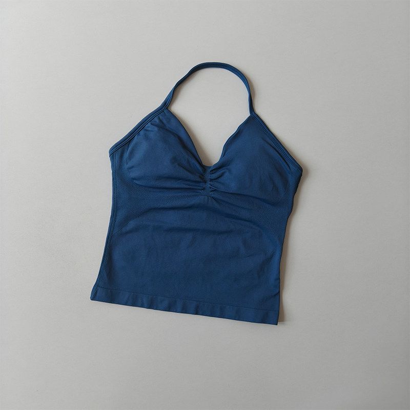 European and American Style Sexy Halter Neck Backless Push-Up Sports Bra Women's Yoga Top Fitness Pilates Tight-Fitting Long Tank Top