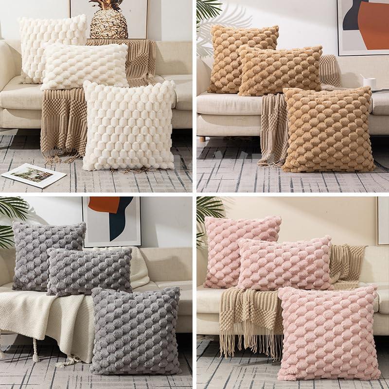 Cushion Cover 30x50cm Set of 2 Stylish Scandinavian Cute Faux Fur Pattern Fluffy Modern Simple Zipper Interior Sofa Cushion Cover (30x50, Off White)