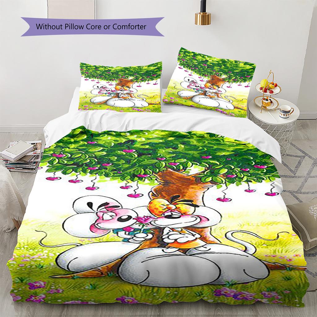 Diddl Pattern Bedding,Quilt Set Quilt Cover Pillowcase Home Birthday Gift (1 * Duvet Cover + 2 * Pillowcase, Without Core)