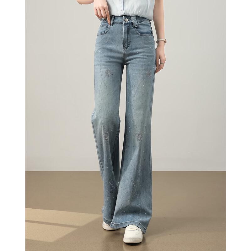 TERRE BLEUE Damen High-Waist Micro-Flare Jeans mit Strasssteinen