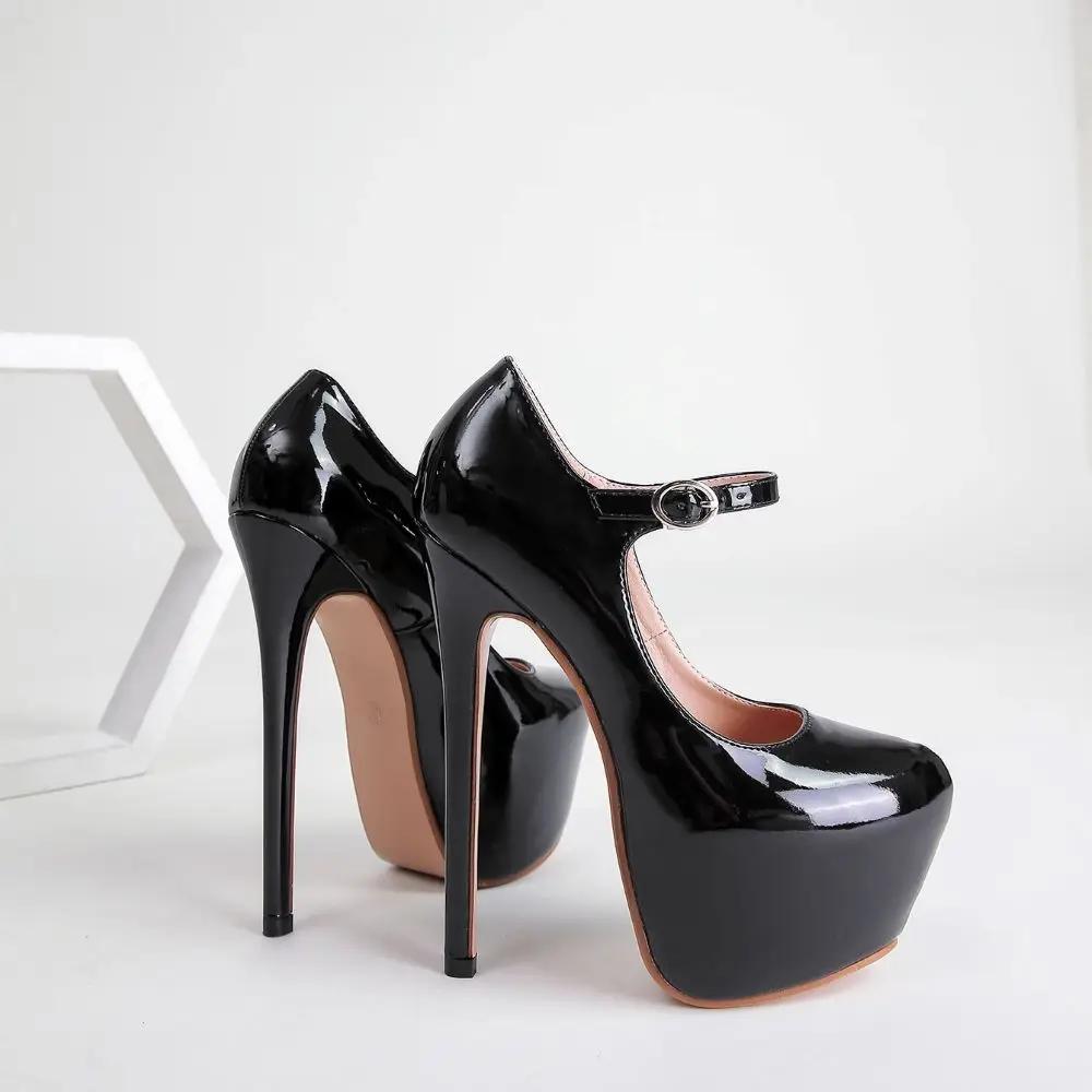

Модная обувь для кроссдрессеров женская Туфли-платформы Показ мод женские 17см Супертонкий высокий каблук Свадебная вечеринка Ремешок на щиколотке Женские туфли 35 чёрный