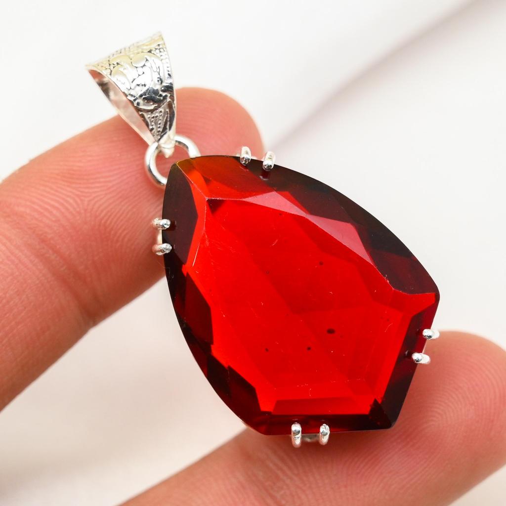 Red Garnet Jewelry, 925 Solid Sterling Silver Pendant, Handmade Gemstone Jewelry Pendant For Memorial Day
