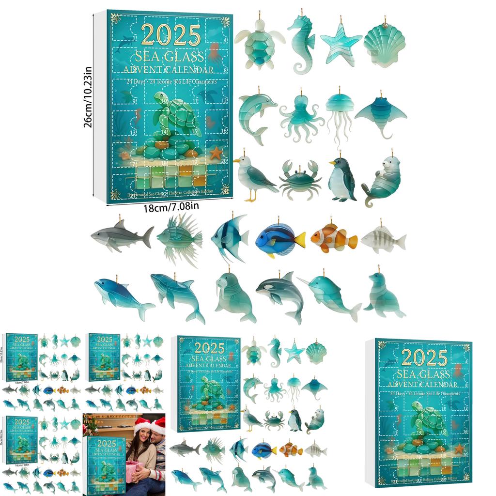 Marine Life Advent Calendar With Animal Acrylic Hanging Ornaments For Christmas Gift Exchange