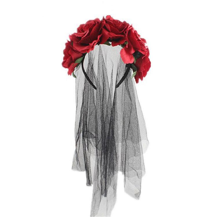 Halloween Floral Veil Headbands Mesh Lace for Women Cosplay Carnival Hair Props