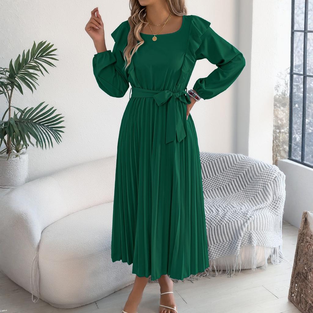 Dámské jednobarevné módní šaty s klopou a dlouhým rukávem