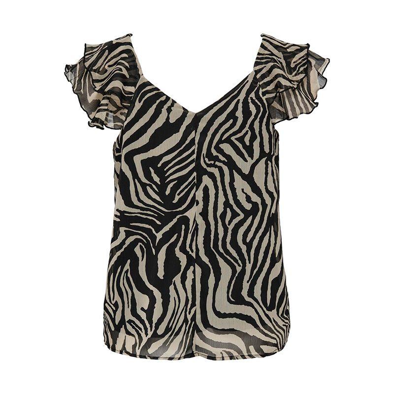Schwarzes Zebra-Top mit Rüschenärmeln für Damen – ONLY