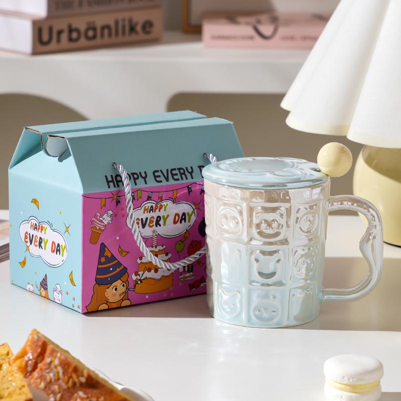 Wind Ceramic Cup With Lid High Value Home Office Couple Water Cup Gift Box Gift High Sense