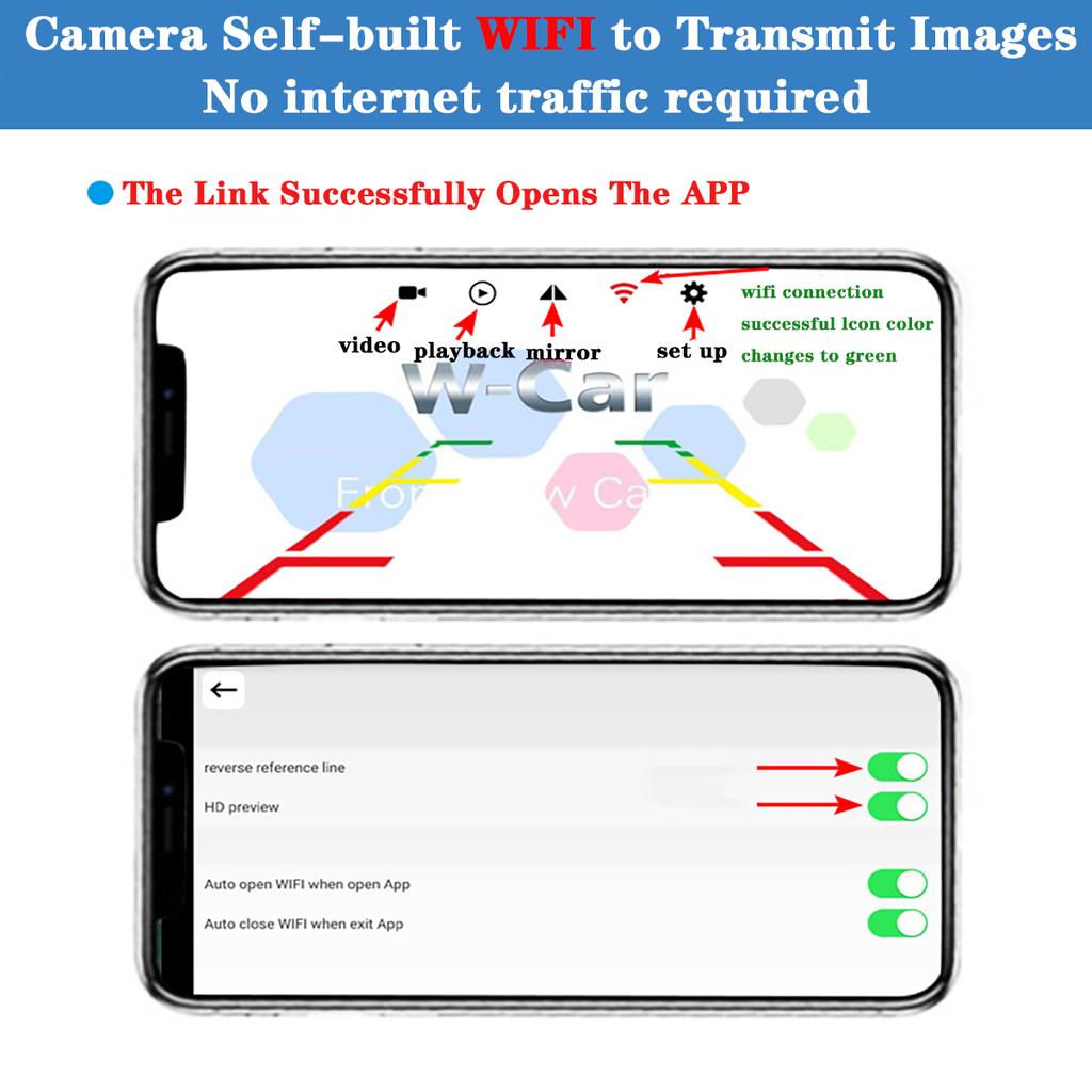 Wireless WIFI Fisheye Lens CVBS Car Camera HD Starlight Night Vision IP68 Waterproof 170° Wide Angle HD Color Reversing Image