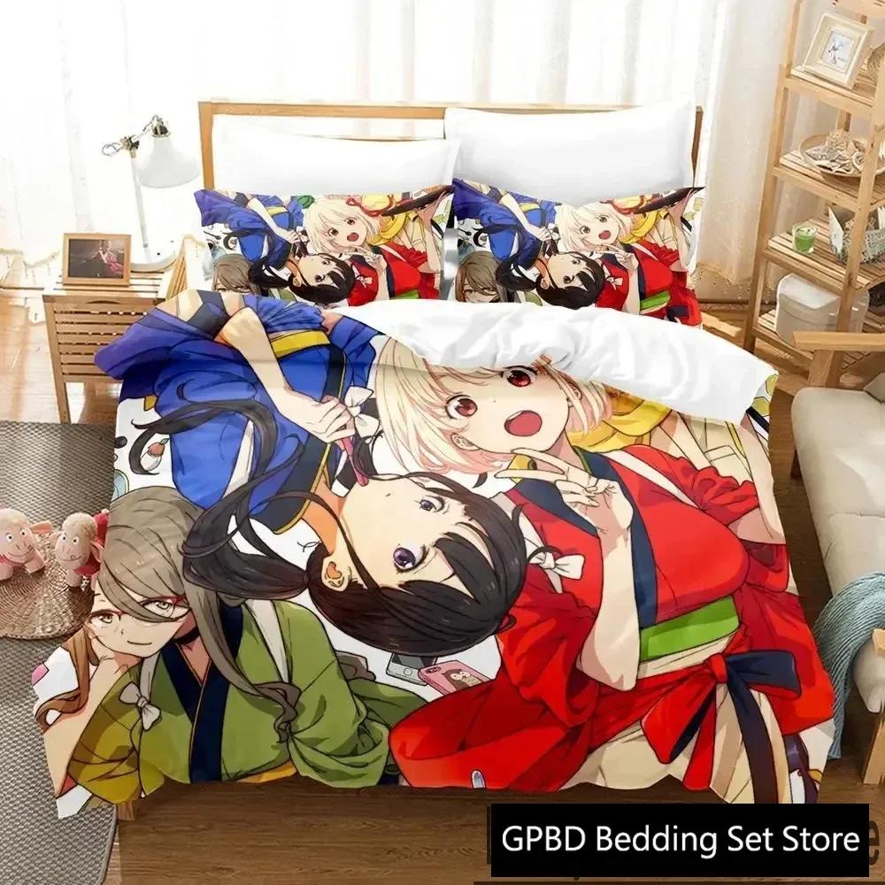 3D Print Anime Lycoris Recoil Comfortable Duvet Quilt Cover Pillowcase Bedding Set Children Bedroom Decoration Home Textile