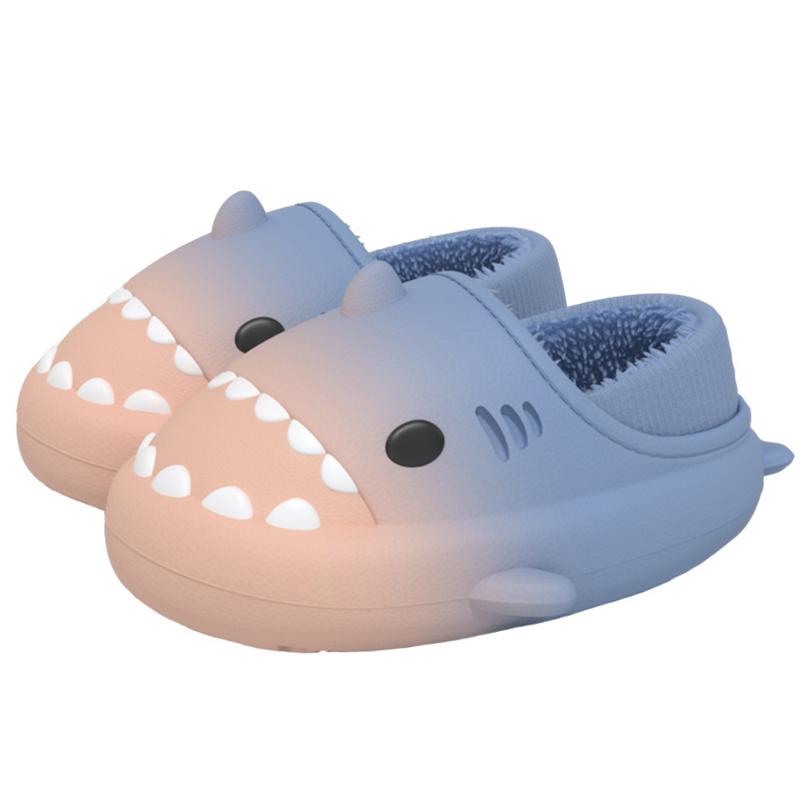 Fashion Smile Plush Lining Bag Heel Cotton Slippers EVA Linght Warm Indoor Cotton Slippers Gradient Shark Furry Slippers For Mens Womens