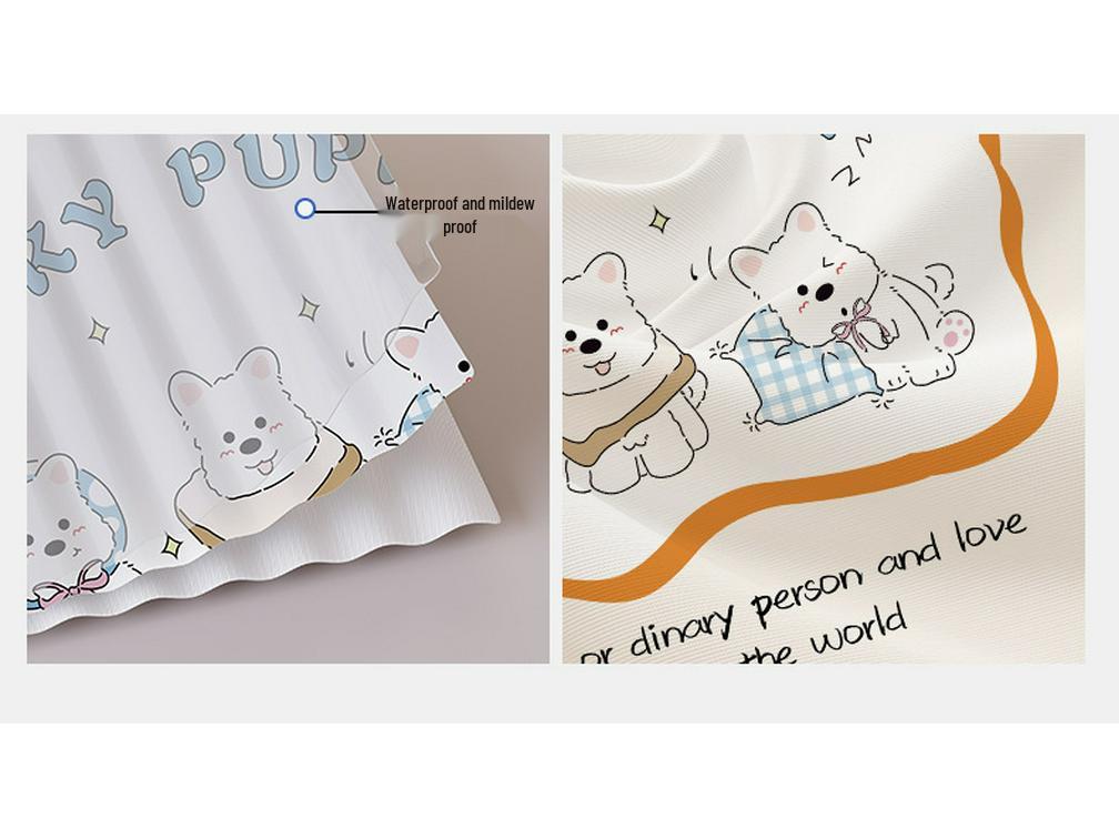 Shower Curtain with Cute Cartoon Design - Dry & Wet Separation, Punch-Free Installation