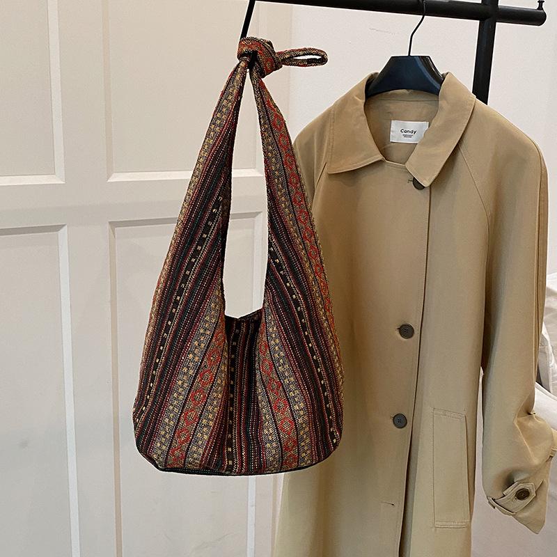 Винтажная богемная сумка-хобо большой вместимости: Повседневная отпускная наплечная сумка One Size жёлтый