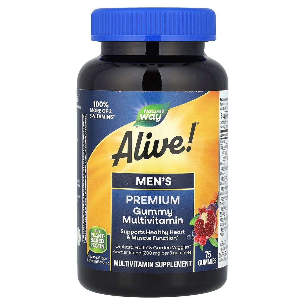 Nature's Way Alive! Men's Premium Multivitamin Gummies, Orange, Grape, Cherry Flavor, 75 Count