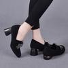 Women's single shoes spring new black bow high heels sheepskin low-top shoes women's shoes round head