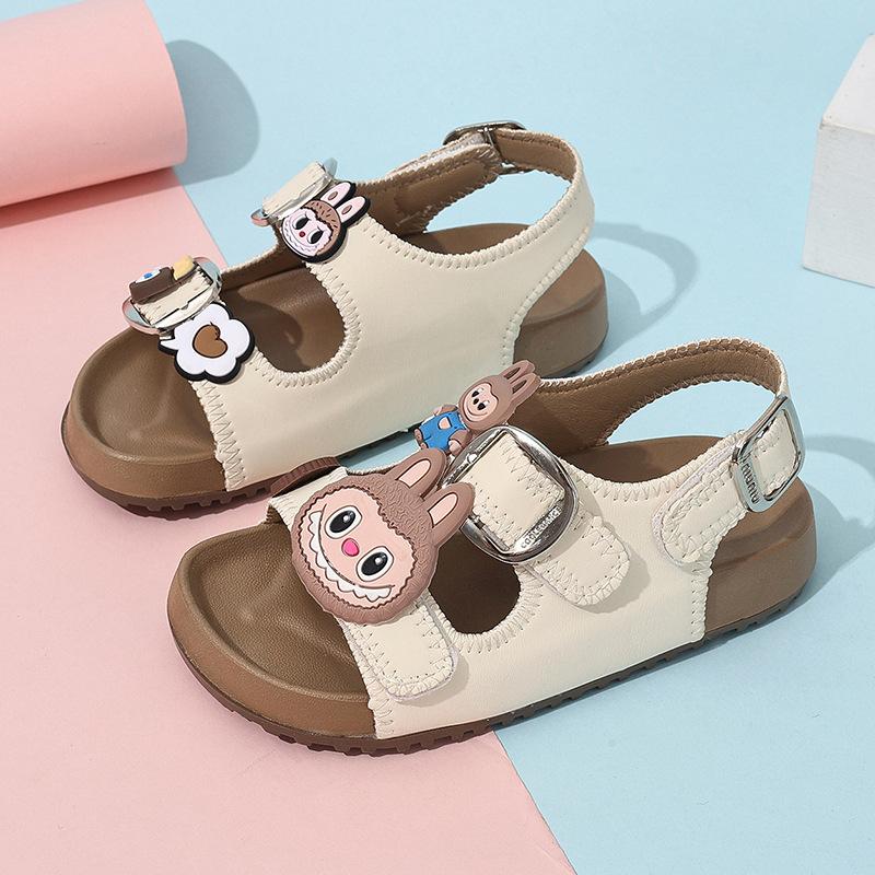 

Girls Sandals Summer New Vintage Fashion Boys Flat Beach Shoes Children s Outdoor Cork Sandals for Girls 26Inner Length16cm бежевый