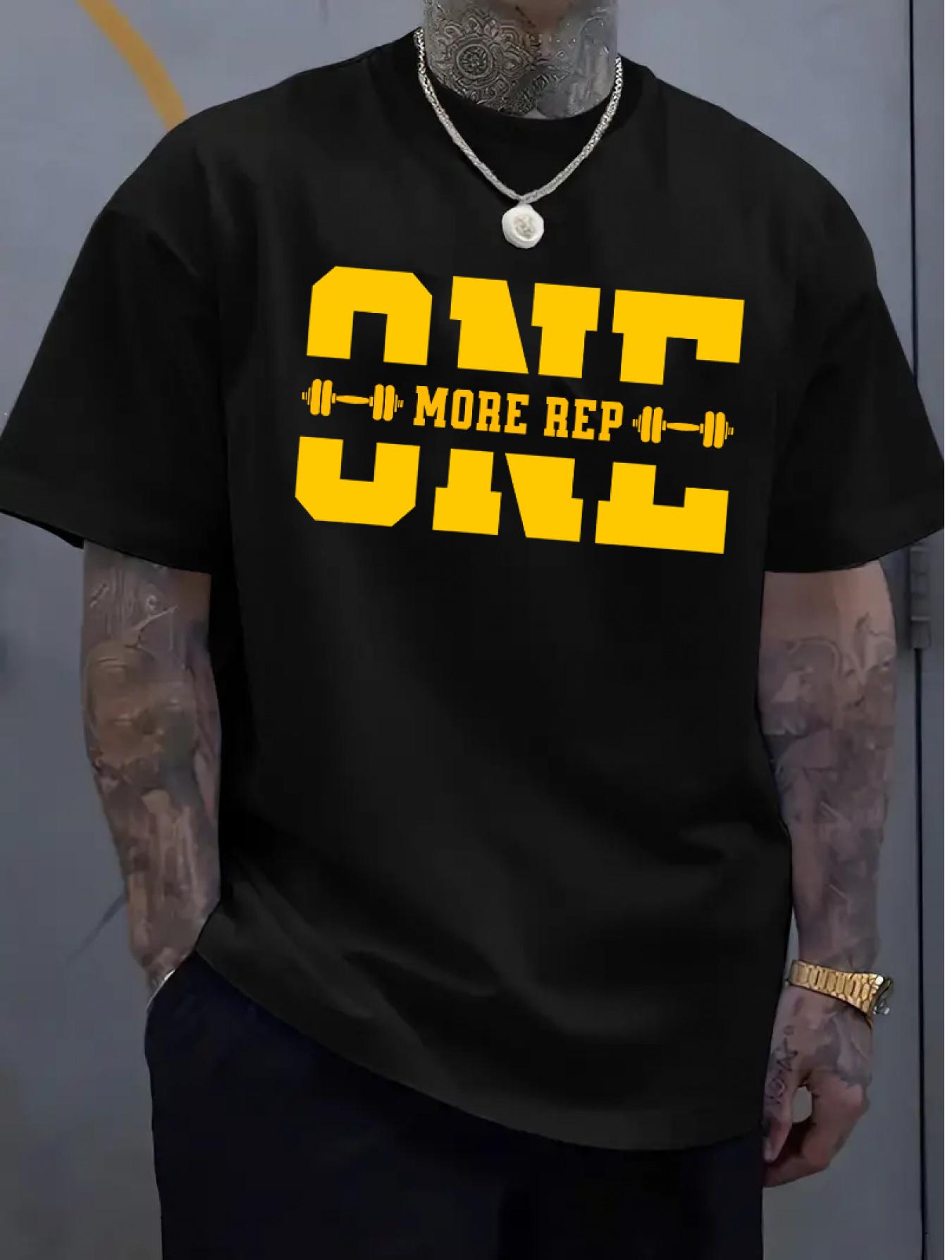 Casual Short Sleeve T-shirt with Bold ONE MORE REP Fitness Graphic - Lightweight Breathable Polyester L