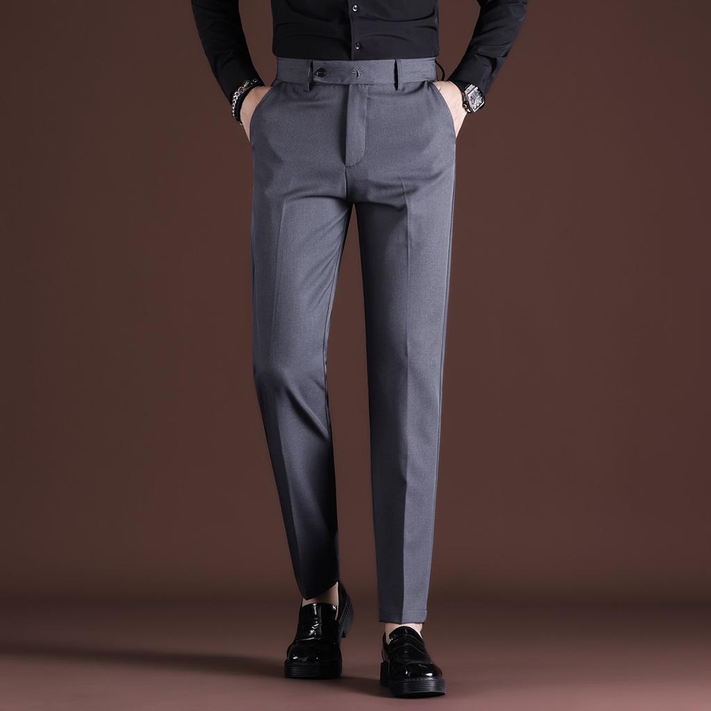 Men Stretch Solid Black Smart Casual  Pants Mens Trousers Office Quick Dry Suit Pants New Spring Autumn Korean Straight Pants