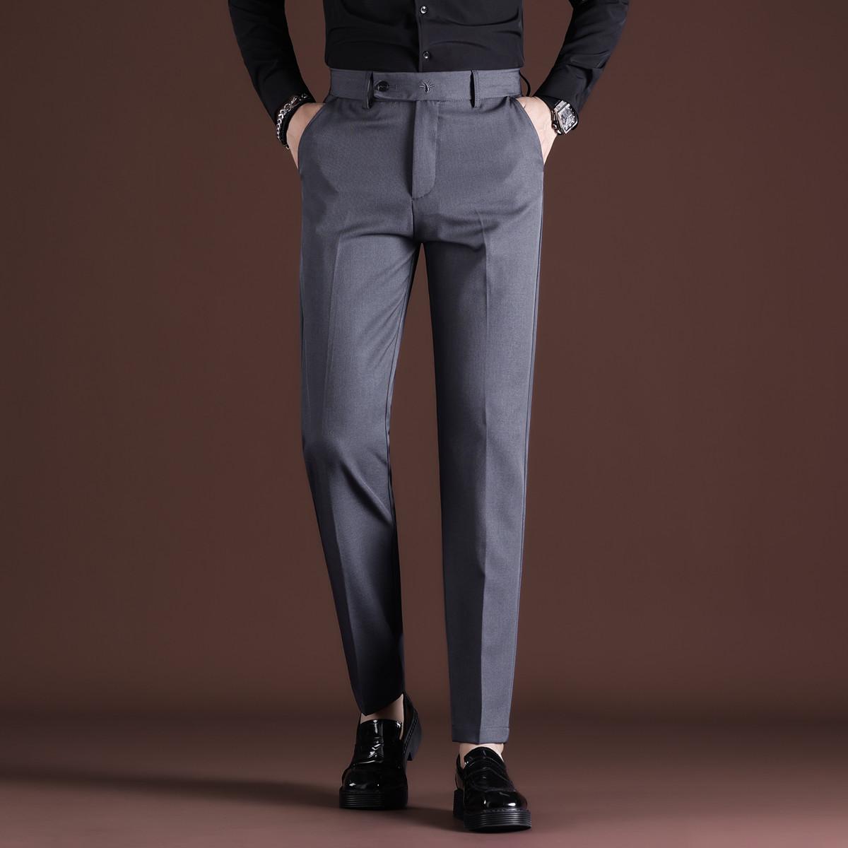 

Men Stretch Solid Black Smart Casual Pants Mens Trousers Office Quick Dry Suit Pants New Spring Autumn Korean Straight Pants 34 сірий