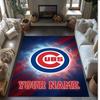 Chicago Cubs Crystal Velvet Rug, Custom Name Text Personalized Non‑Slip Floor Mat for Home Decor Gift