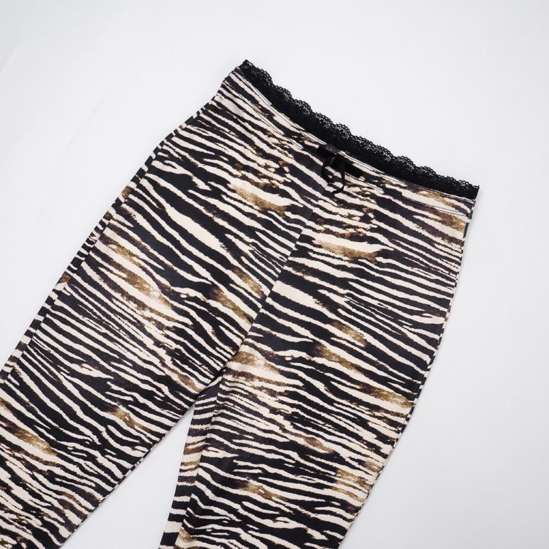 2026 New Women's Lace Trim High-Waisted Patterned Printed Stretch Casual Pants