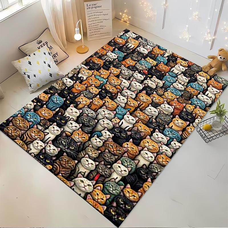 Colorful Cat Faces Pattern Carpet for Living Room or Bedroom Decor Suitable for use as an anti-slip for living room bedroom sofas
