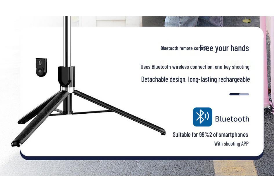 1.7m Portable Selfie Stick & Tripod with Bluetooth Remote for Live Streaming