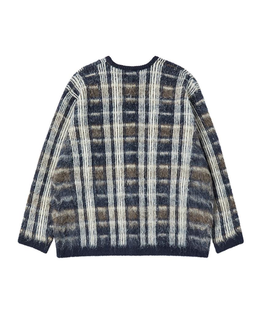 Beyond Closet Preppy Hairy Check Mohair Tough Cardigan Navy