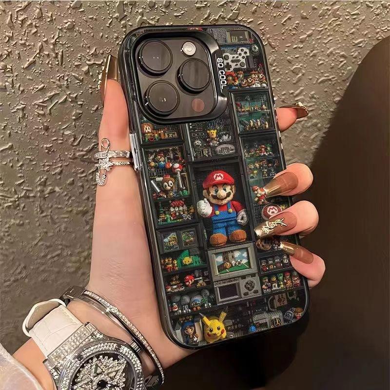 Applicable iPhone16 iPhone case 14promax building block Mario 15 colored silver 13pro12