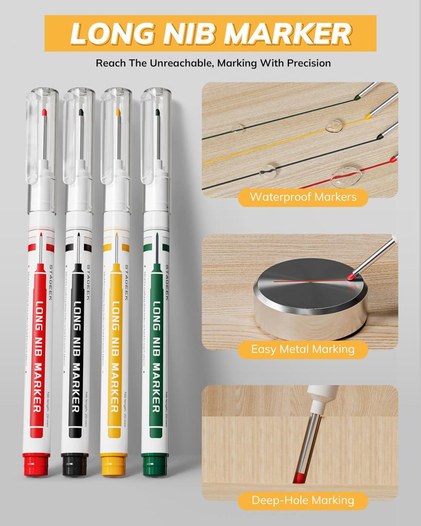 STAGEEK Pencils with Sharpener Pencils with 57 Construction Woodworking Deep Hole Long Nib Marker for Architectural Marking 4-Pack Carpenter's