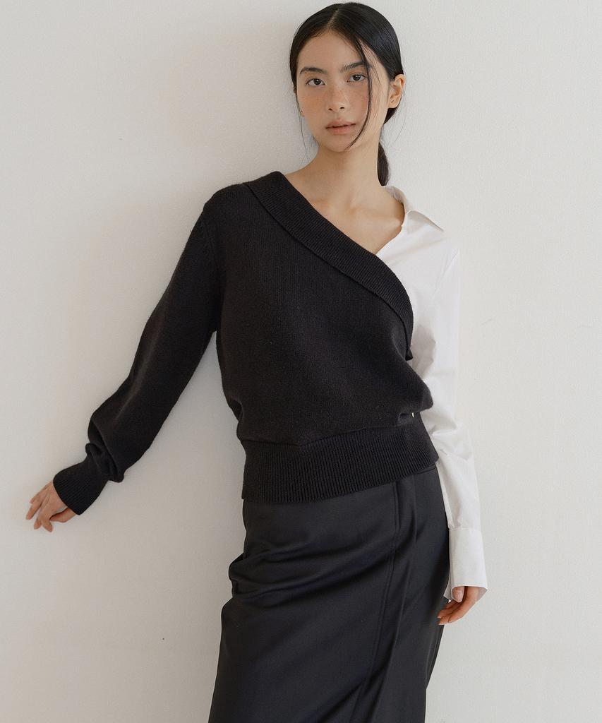 LUCIR ZU Asymmetric Collar Knit (Black)