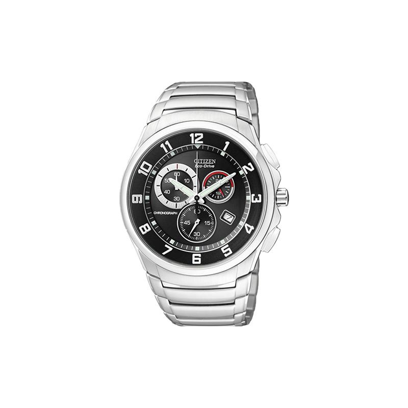 

CITIZEN calendar three eyes 50 meters waterproof light Quartz Steel Strap men s watch black dial AT0690-55E чорний