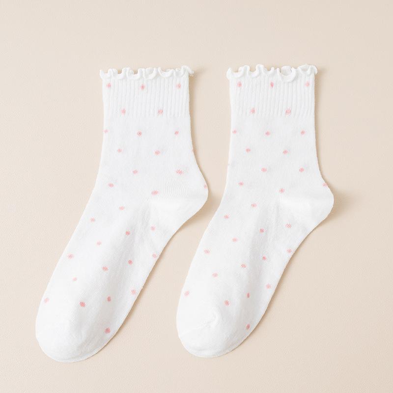 10 Pairs of Female Autumn Lovely Fungus Lace Small Polka Dot Tube Socks