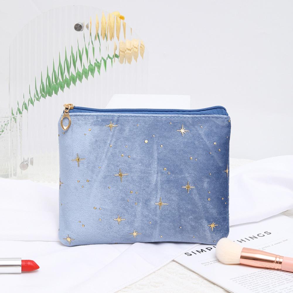 Fashion Portable Cosmetic Bag Hot Stamping Star Pattern Soft Velvet Women Toiletry Bag with Zipper Make Up Storage Bag