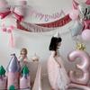 Pink 3rd Birthday Decoration Set for Girls - Tassel, Flag Banners, and Number Balloons