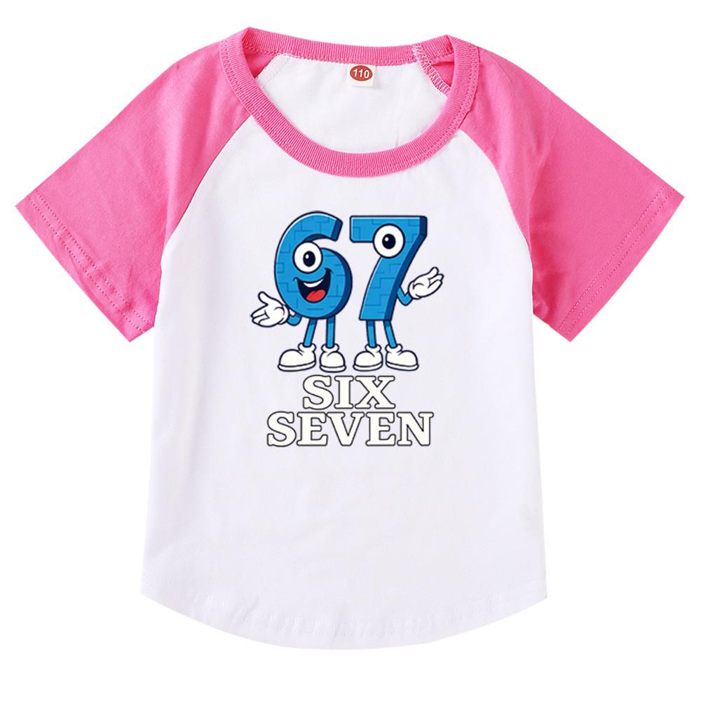 

9194 Kids Girls Steal a Brainrot 67 Six Seven Print Raglan Short Sleeves Cotton T-Shirt 170cm рожевий червоний колір