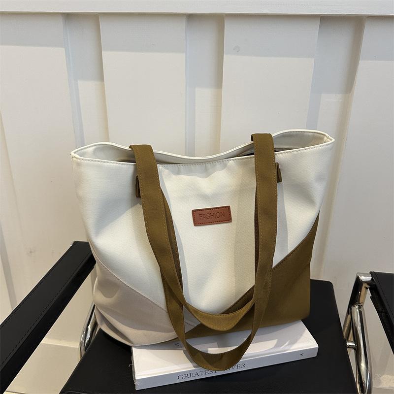 New Niche Design Color Block Large Capacity Student Commuting Tote Bag Fashionable Contrasting Color Single-shoulder Women's Bag